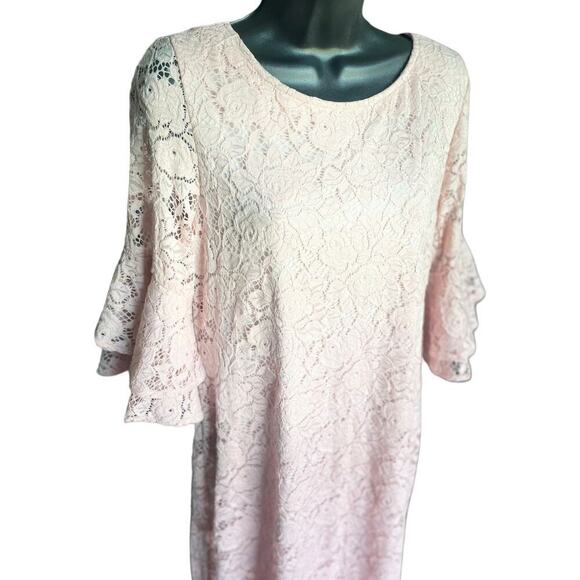 Liz Claiborne Pink Lace Bell Sleeve Shift Dress Size 10 - Picture 2 of 8